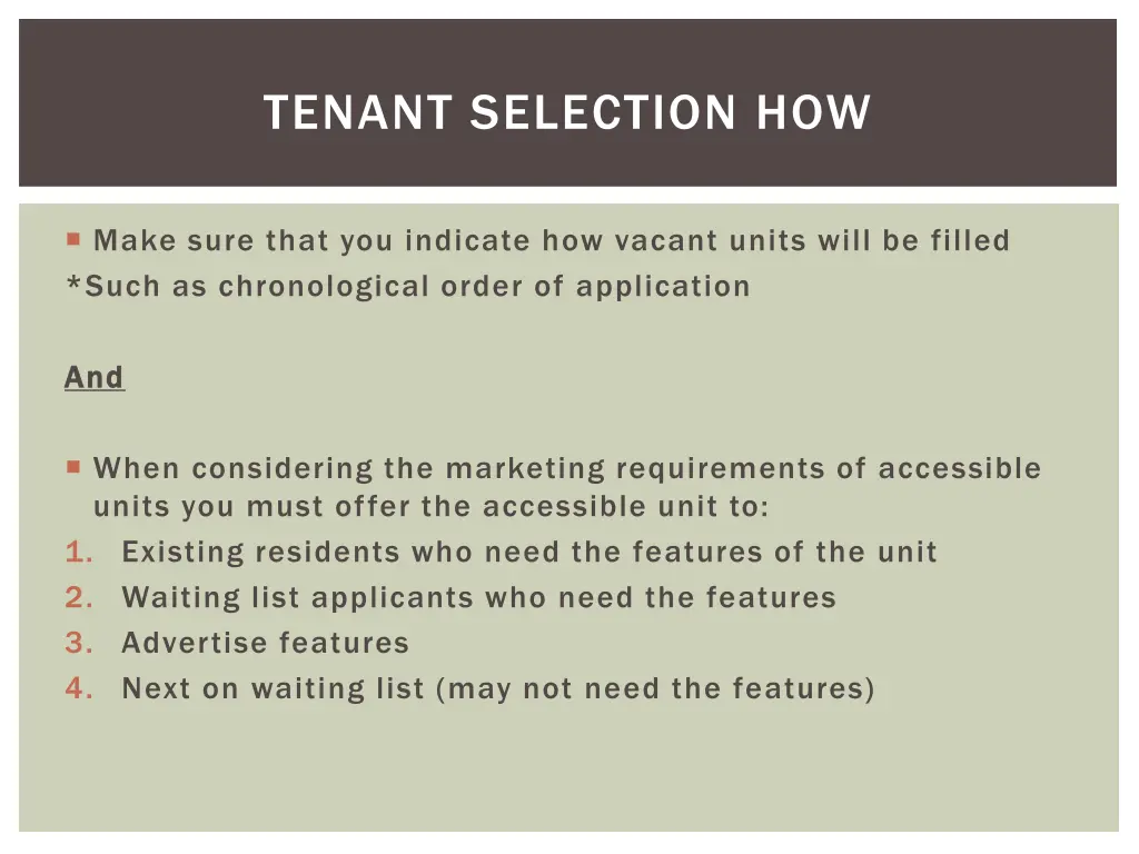 tenant selection how 2