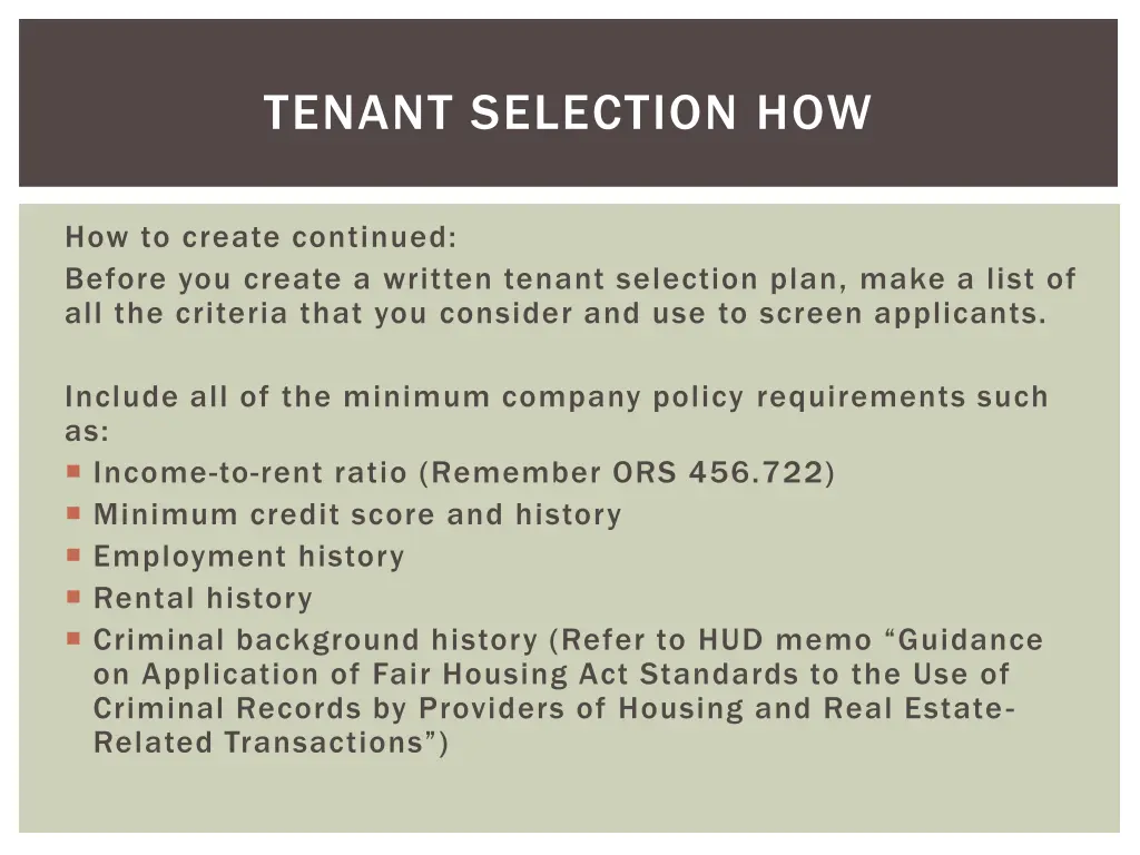 tenant selection how