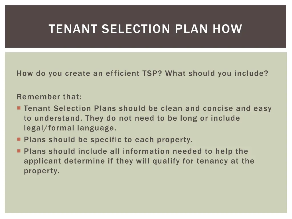 tenant selection plan how