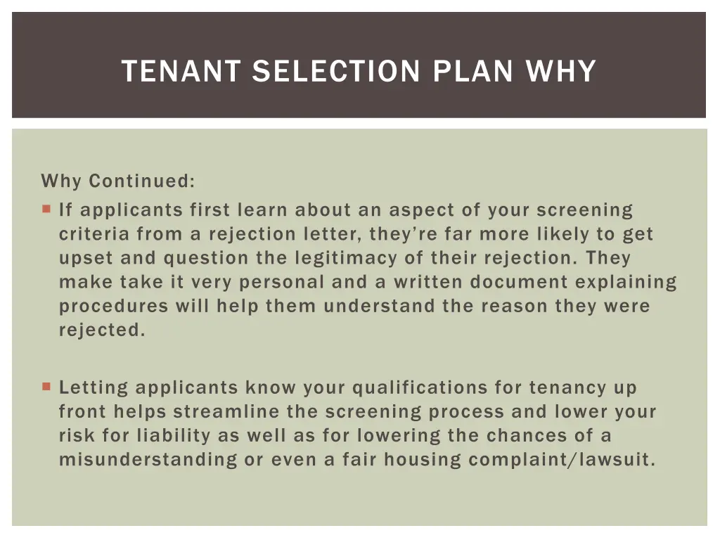 tenant selection plan why 1