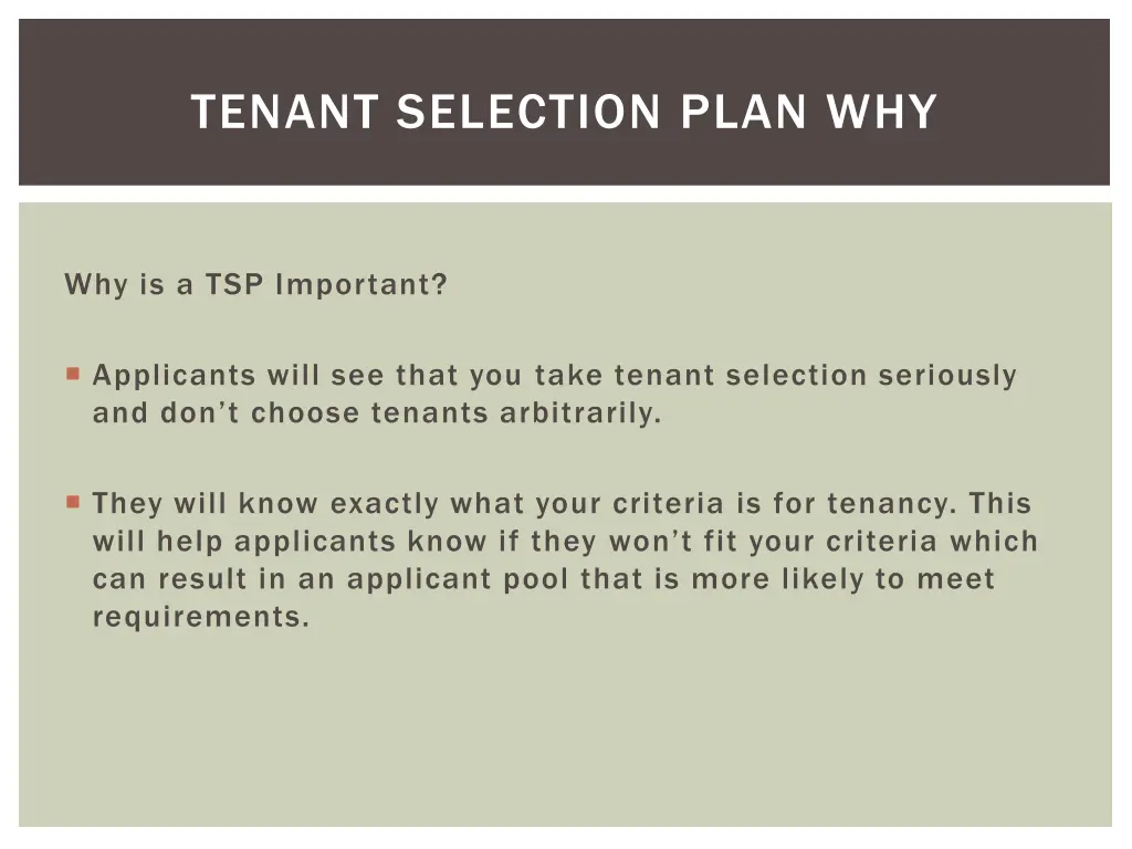 tenant selection plan why