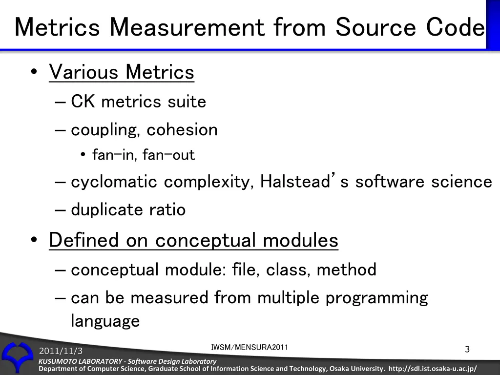 metrics measurement from source code