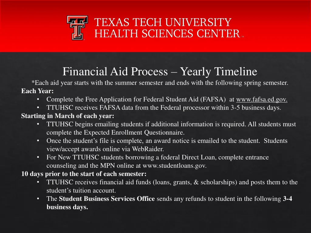 financial aid process yearly timeline each 1