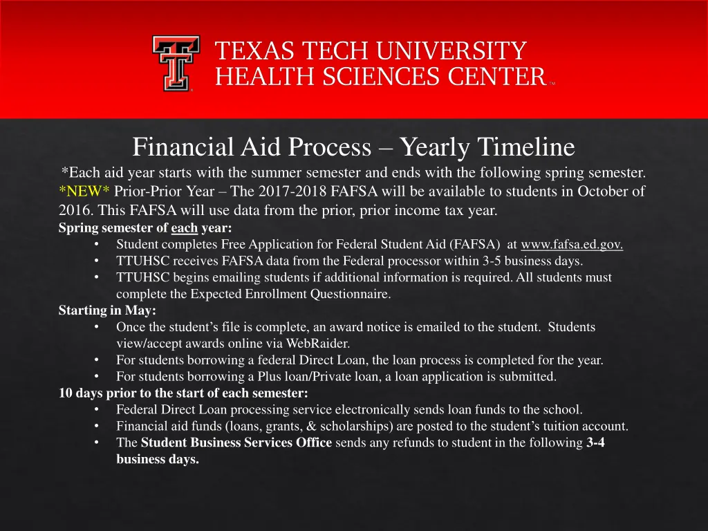 financial aid process yearly timeline each