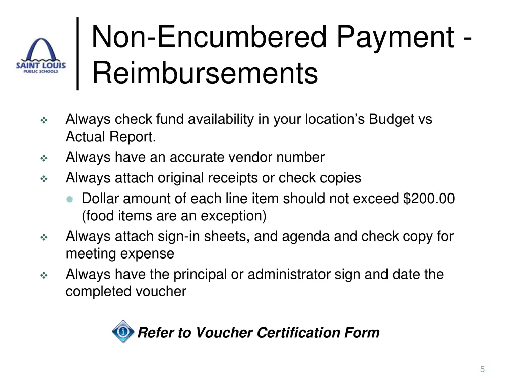 non encumbered payment reimbursements