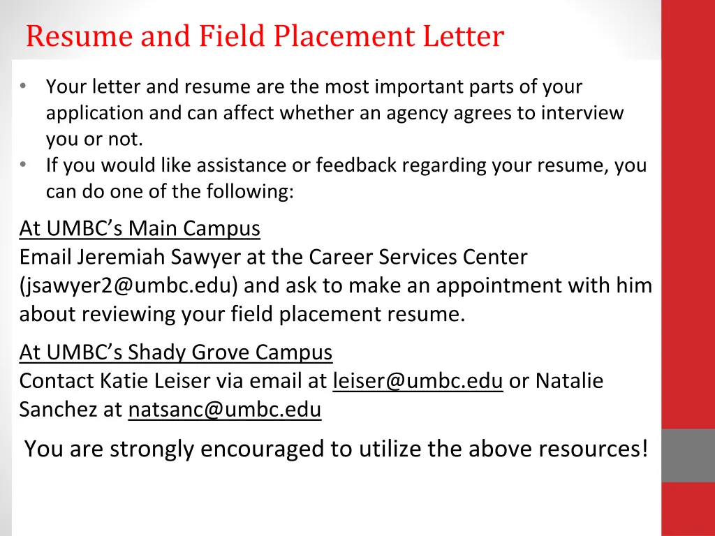 resume and field placement letter
