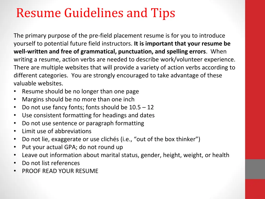 resume guidelines and tips