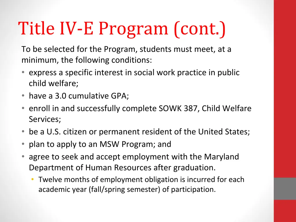 title iv e program cont