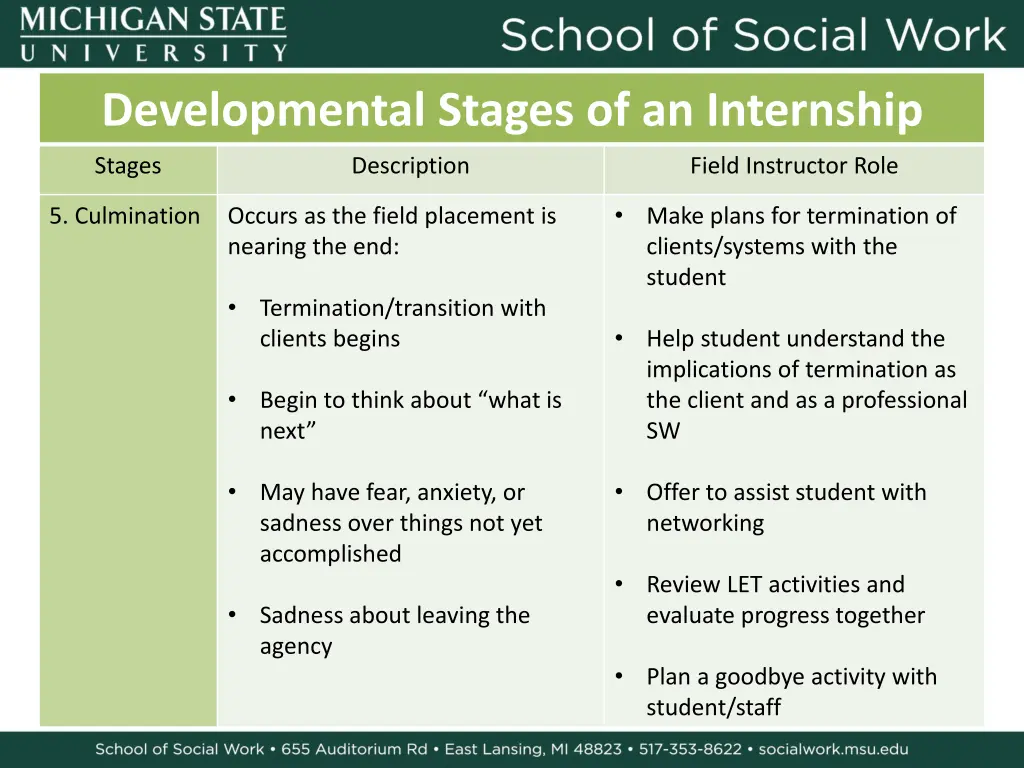 developmental stages of an internship 4