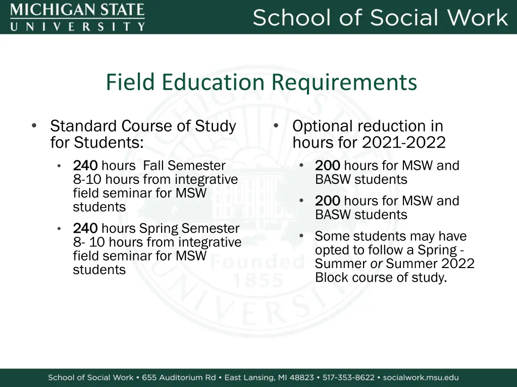 field education requirements