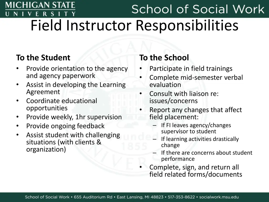 field instructor responsibilities