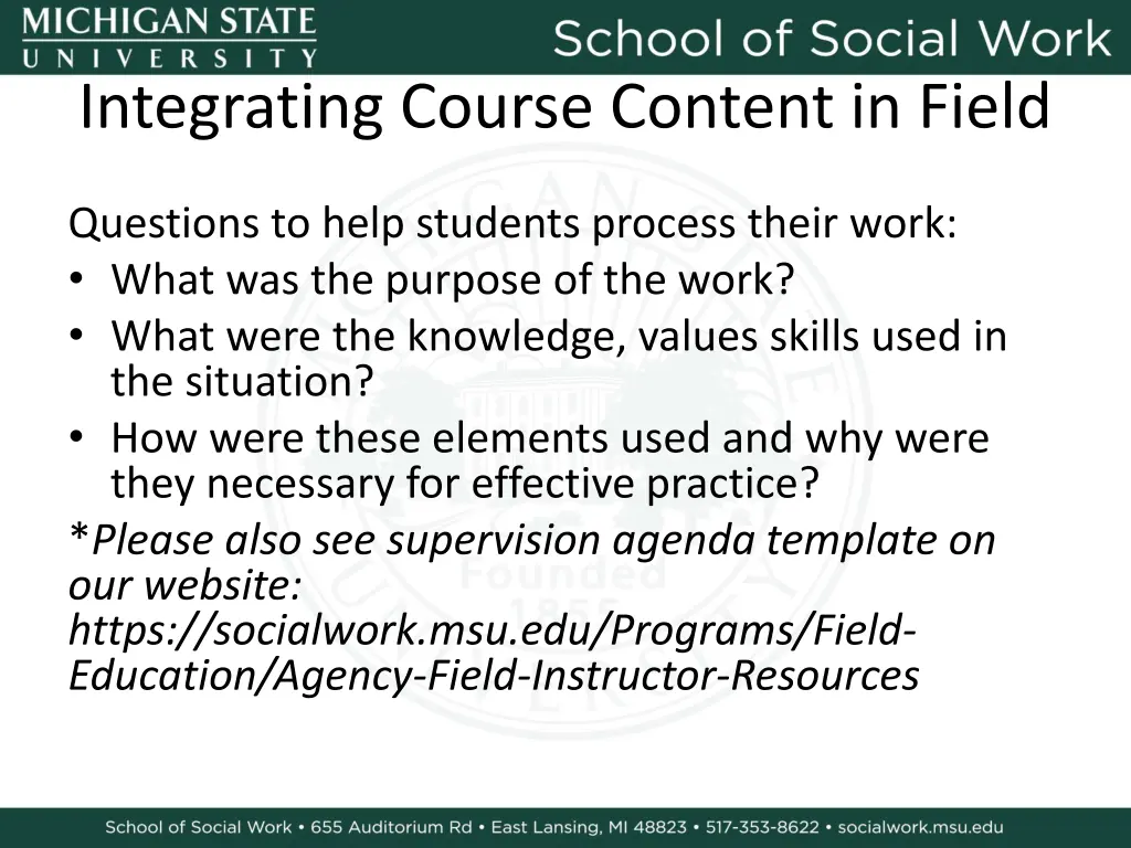 integrating course content in field 2