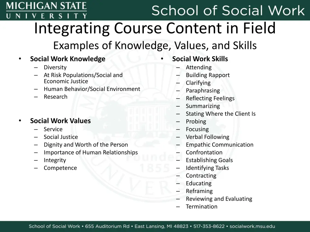 integrating course content in field examples
