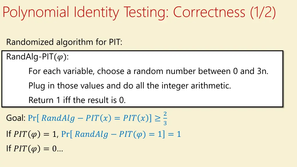 polynomial identity testing correctness 1 2