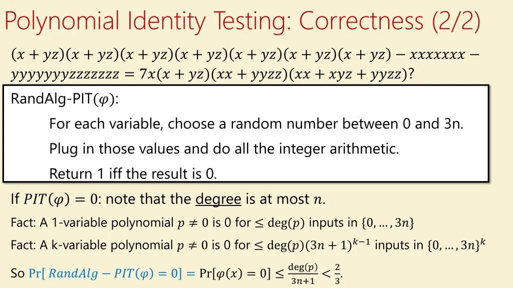 polynomial identity testing correctness 2 2