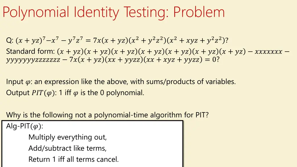 polynomial identity testing problem