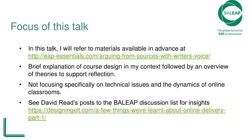 focus of this talk