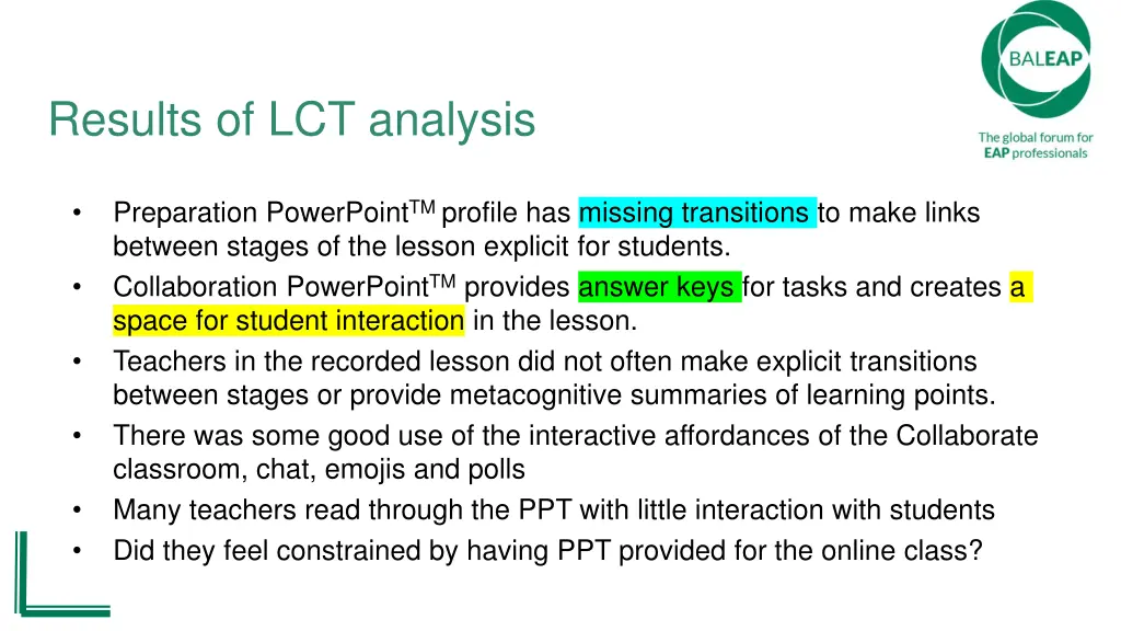 results of lct analysis