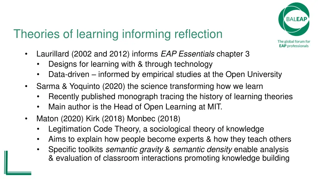 theories of learning informing reflection