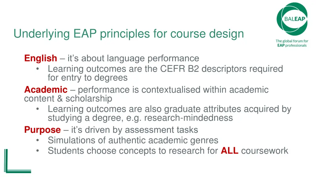 underlying eap principles for course design