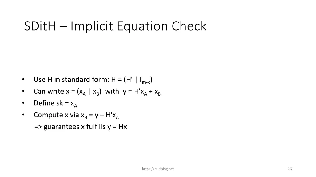 sdith implicit equation check