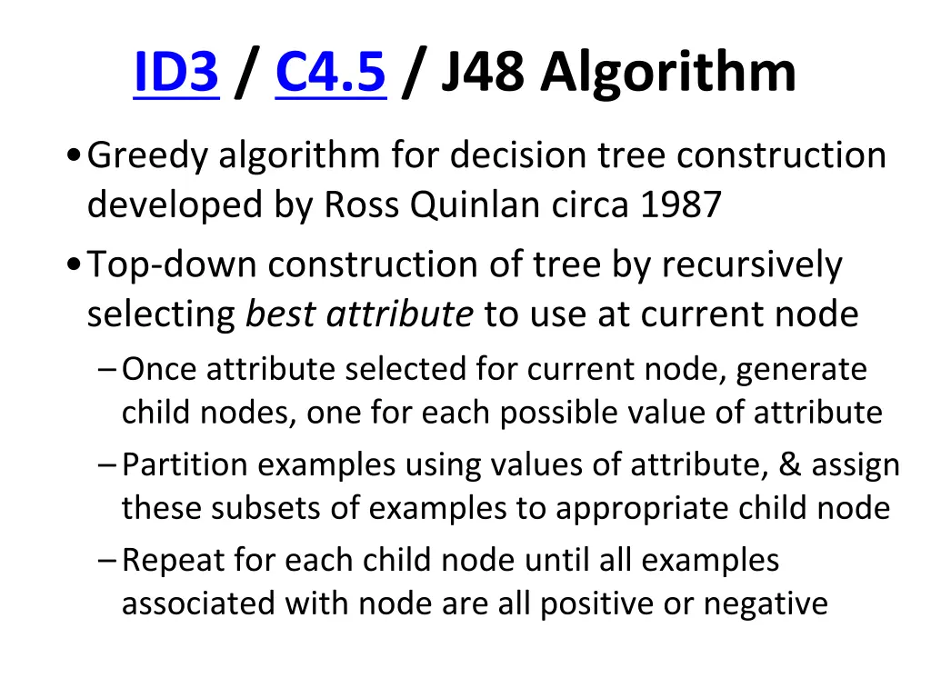 id3 c4 5 j48 algorithm