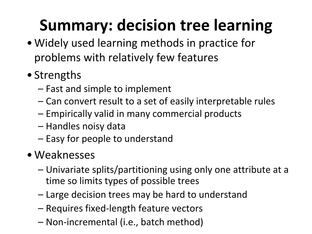 summary decision tree learning widely used