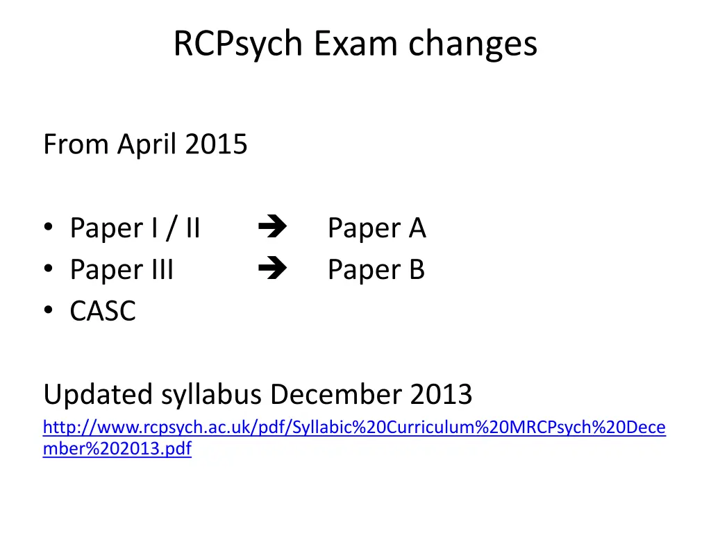 rcpsych exam changes