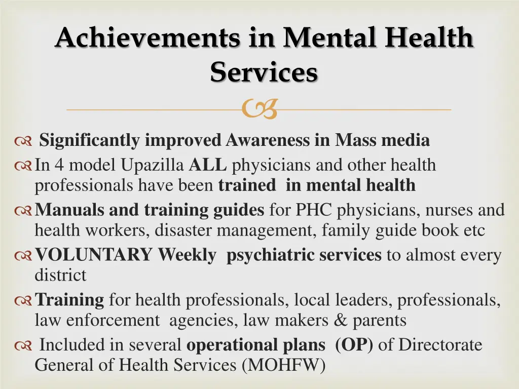 achievements in mental health services