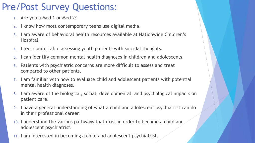 pre post survey questions