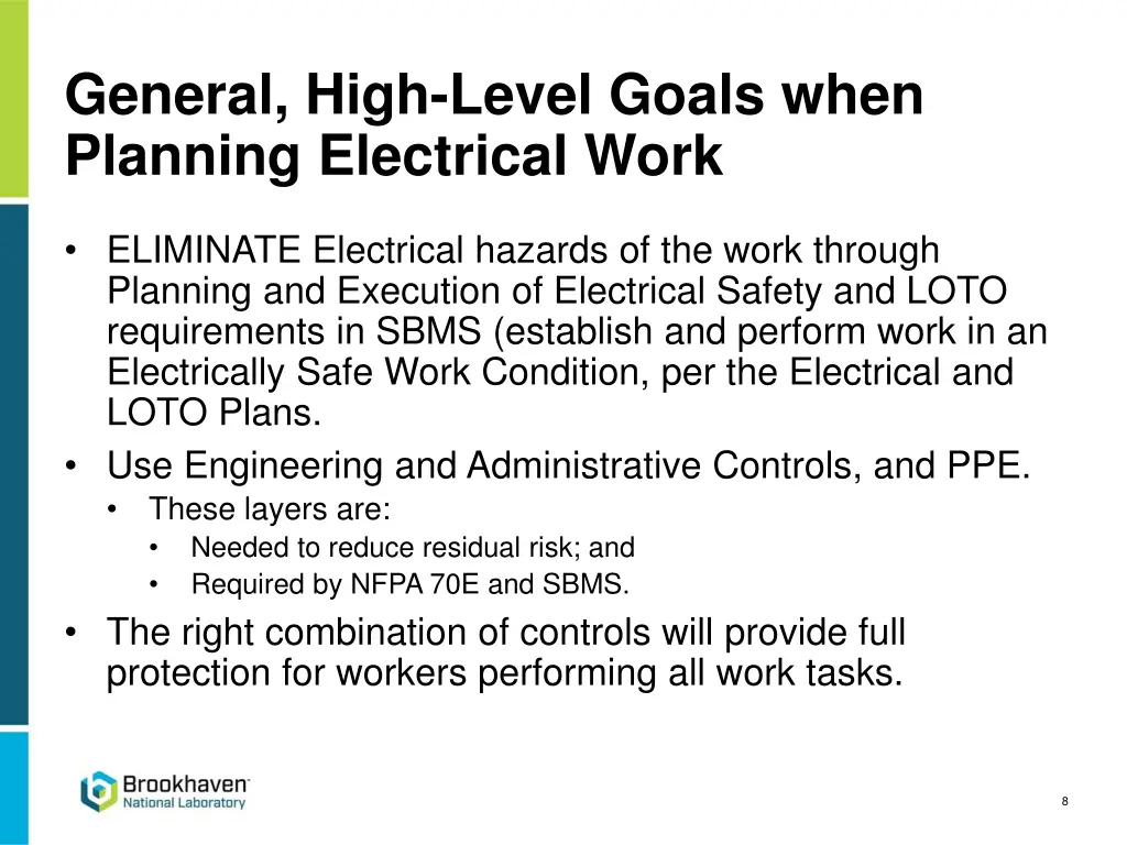 general high level goals when planning electrical