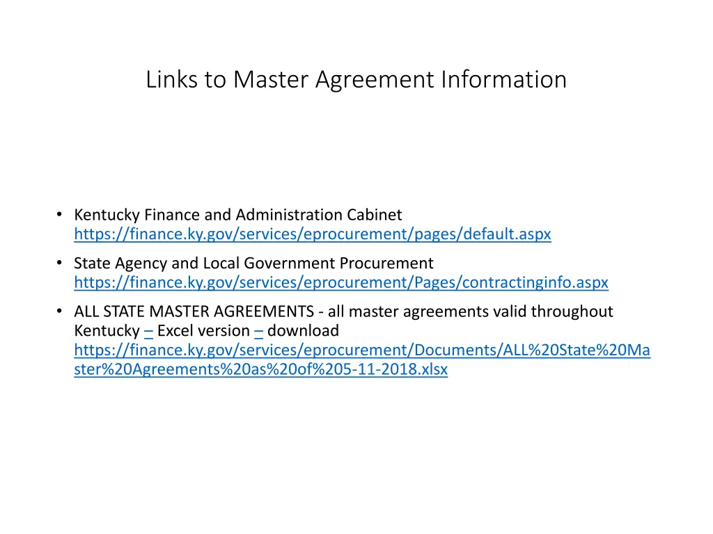 links to master agreement information