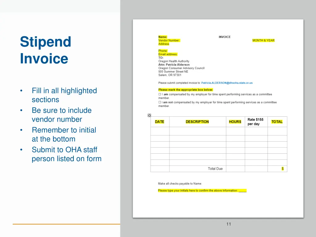 stipend invoice