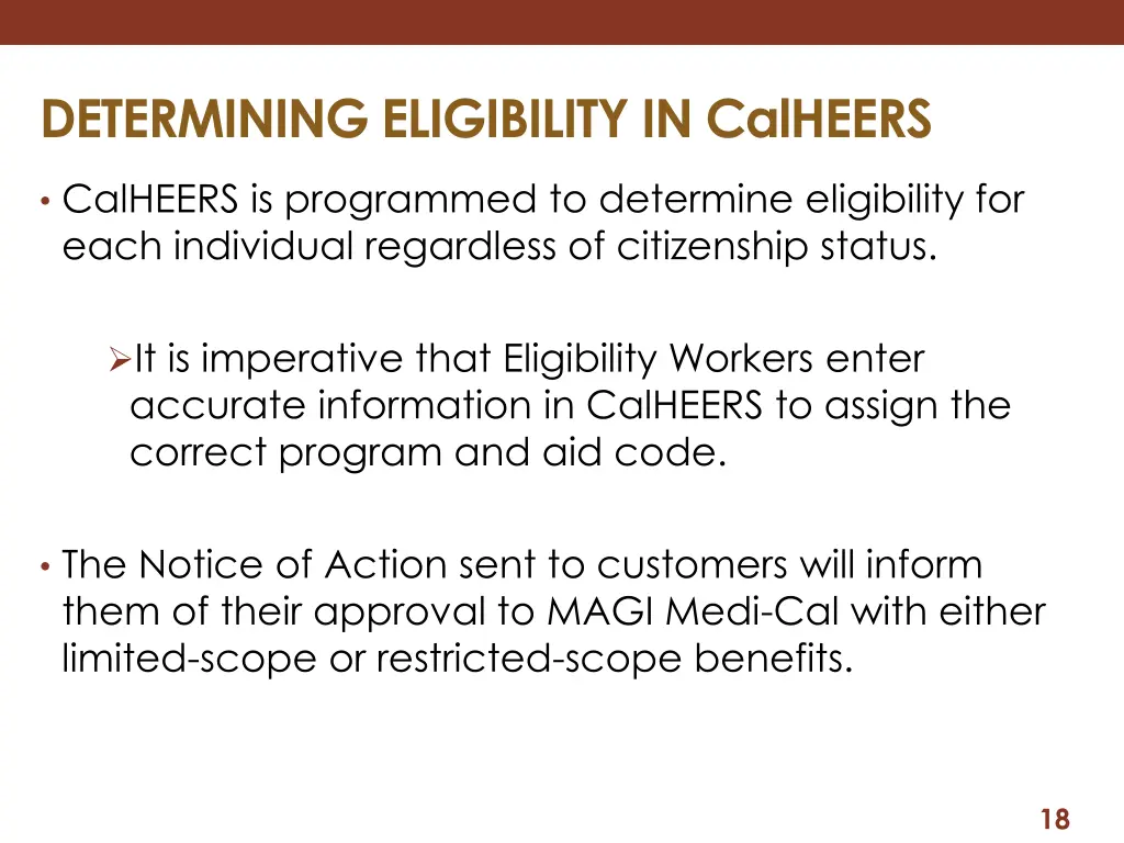 determining eligibility in calheers