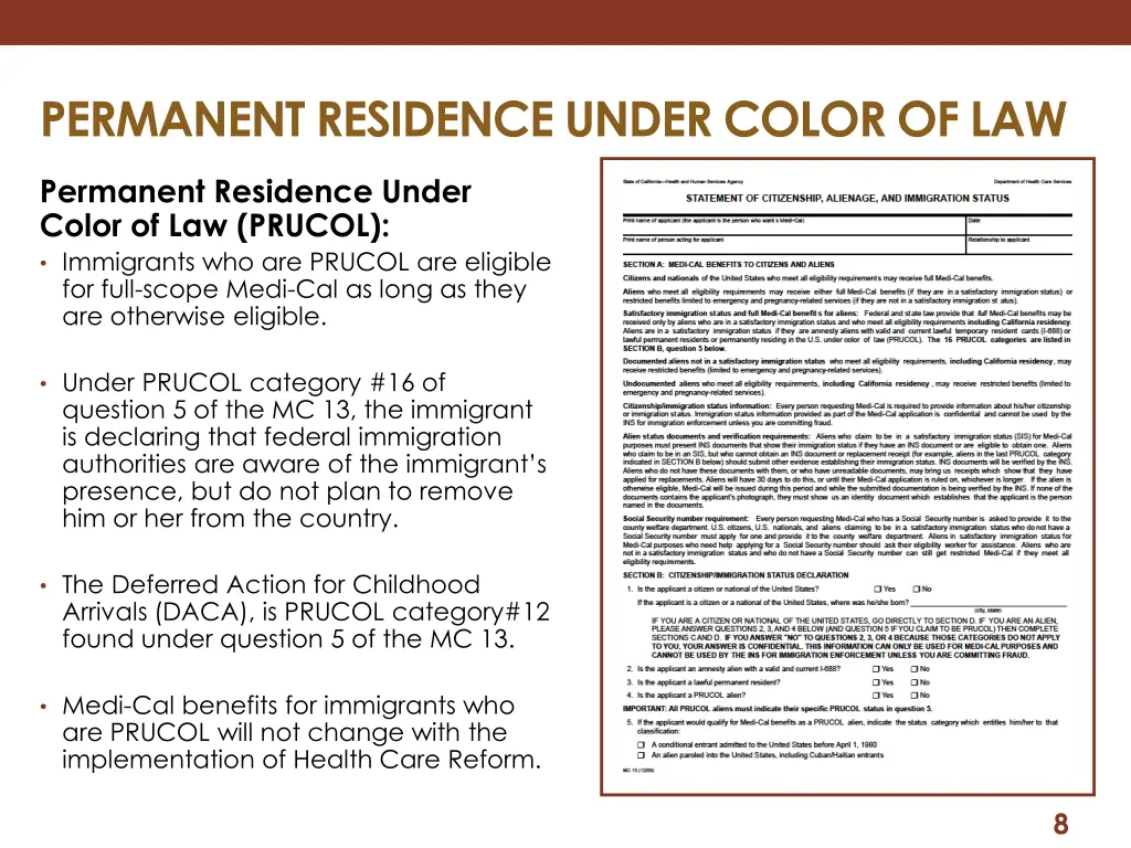 permanent residence under color of law