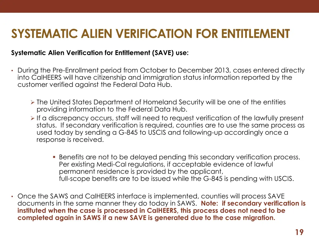 systematic alien verification for entitlement