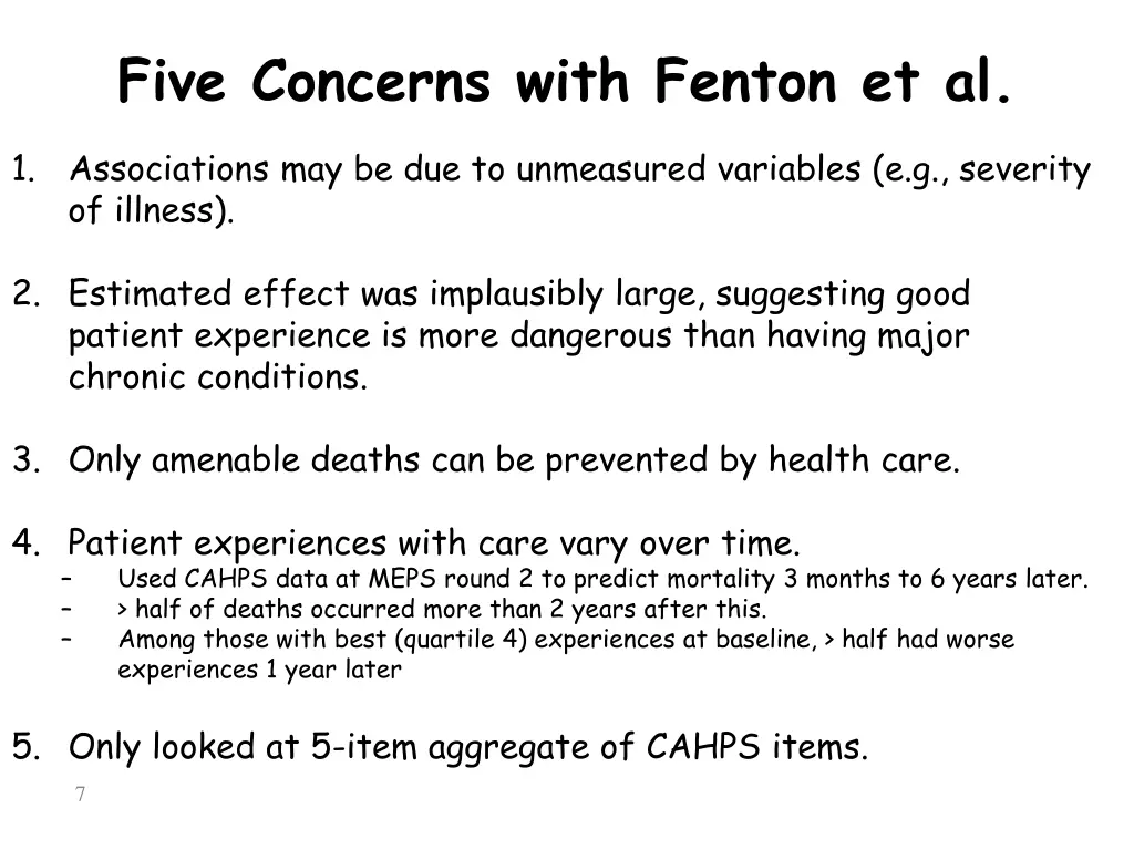 five concerns with fenton et al