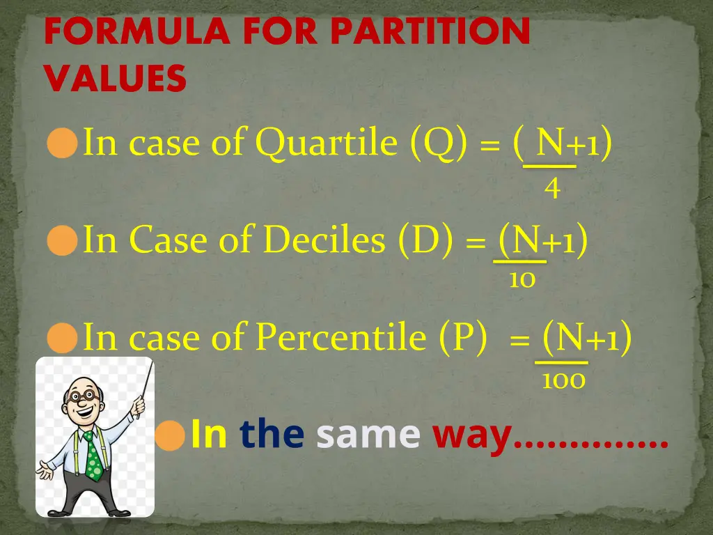 formula for partition values