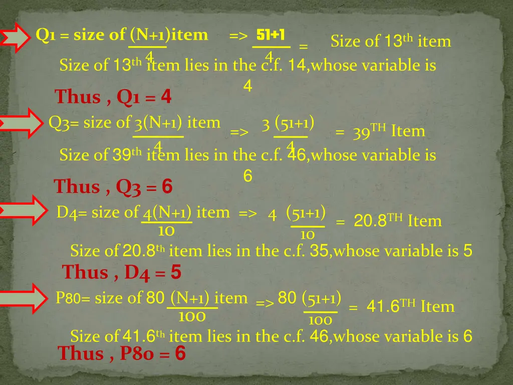 q1 size of n 1 item 51 1 4 size of 13 th item