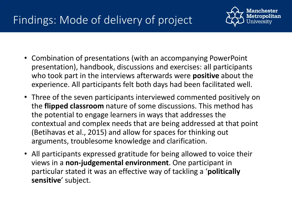 findings mode of delivery of project