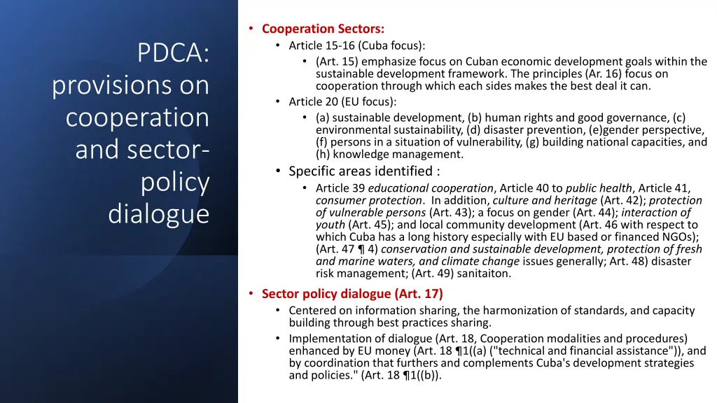 cooperation sectors article 15 16 cuba focus