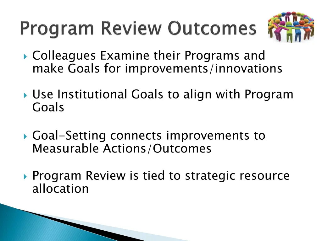 colleagues examine their programs and make goals
