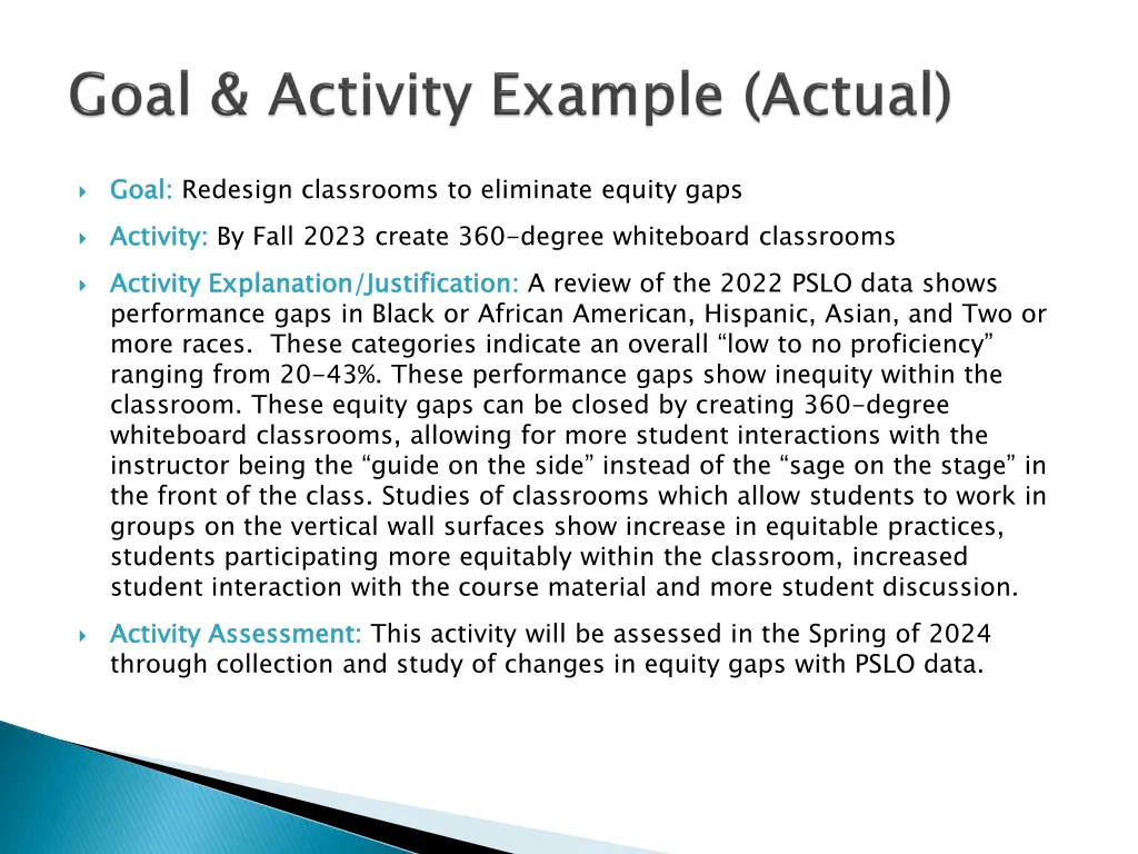 goal activity activity explanation justification