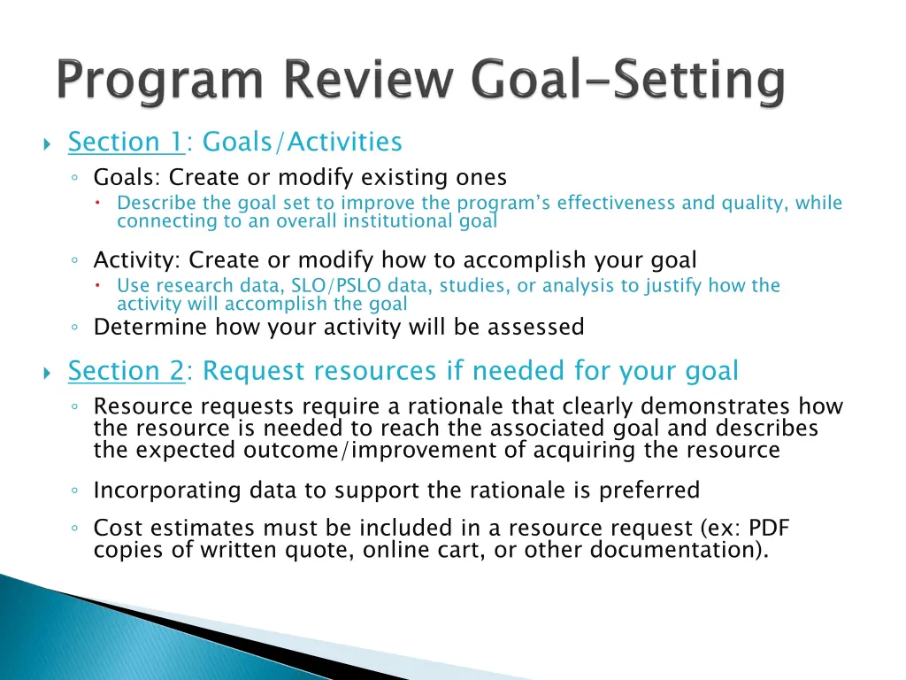 section 1 goals activities goals create or modify