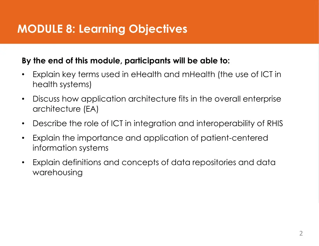 module 8 learning objectives