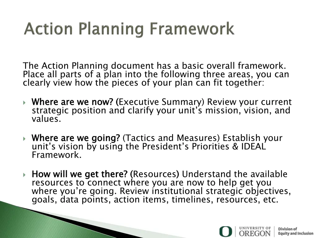 the action planning document has a basic overall