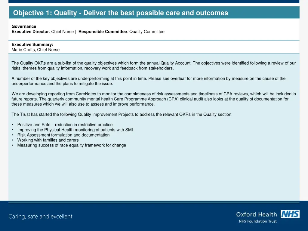 objective 1 quality deliver the best possible 1