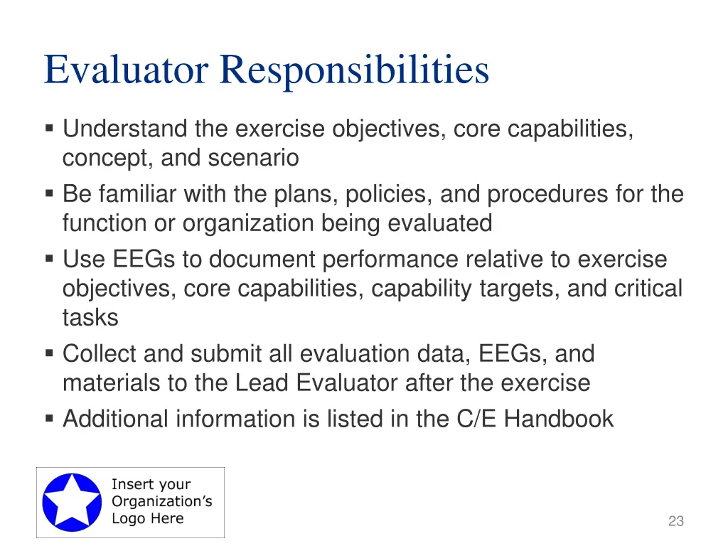 evaluator responsibilities