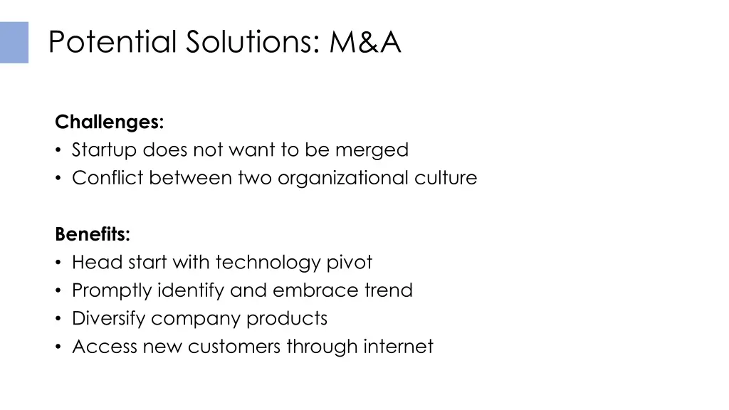 potential solutions m a