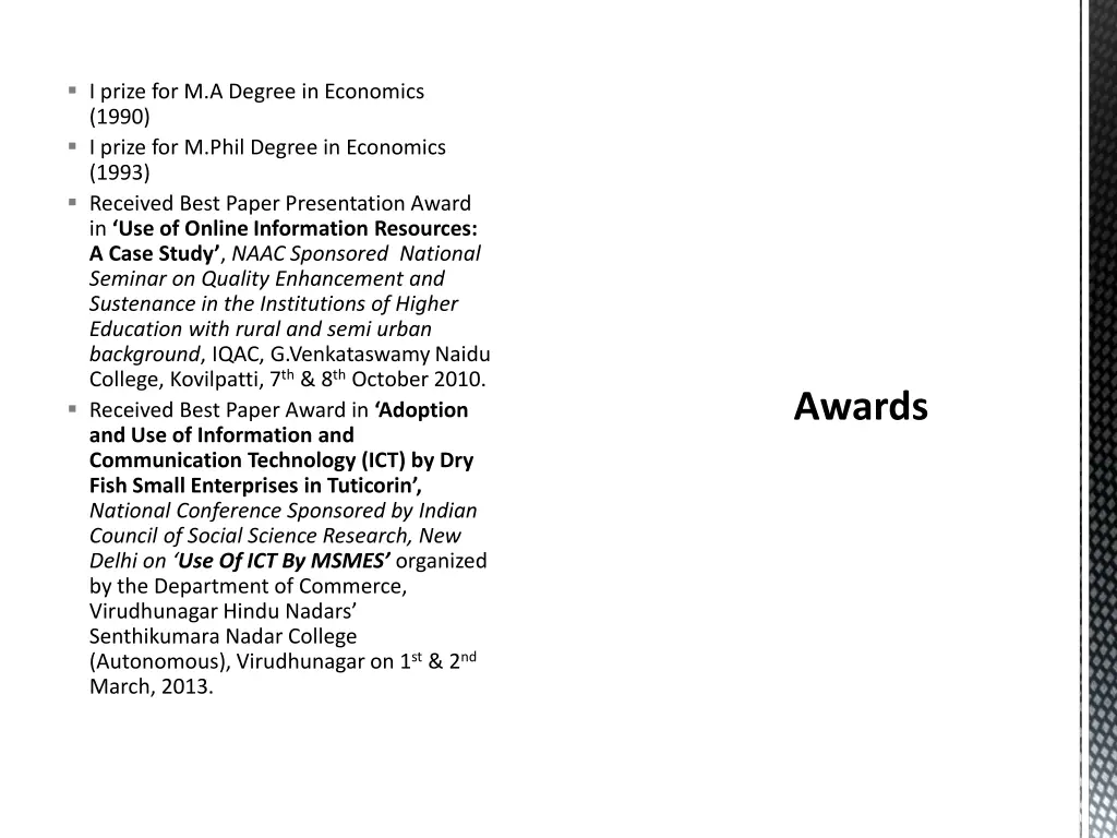 i prize for m a degree in economics 1990 i prize